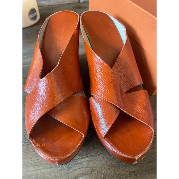AGL Orange Leather Slip-On Platform Sandals 38.5/8 - Picture 7 of 7